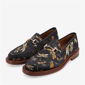 TAFT The Fitz Loafer Black Dragonfly Embroidered Size 7.5‎ / 40.5